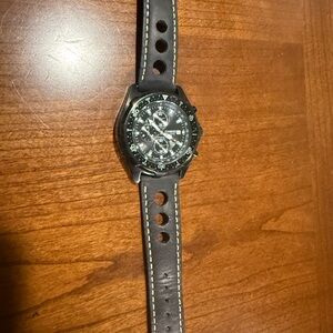 Casio Black Chronograph Watch with Leather Band